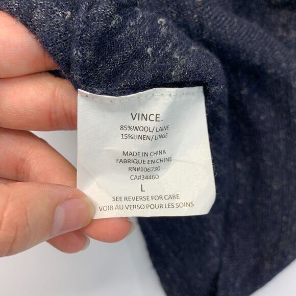 Vince Sweater Mens L Large Dark Navy Linen Wool Blend V Neck Pullover SpaceDye - Picture 9 of 12